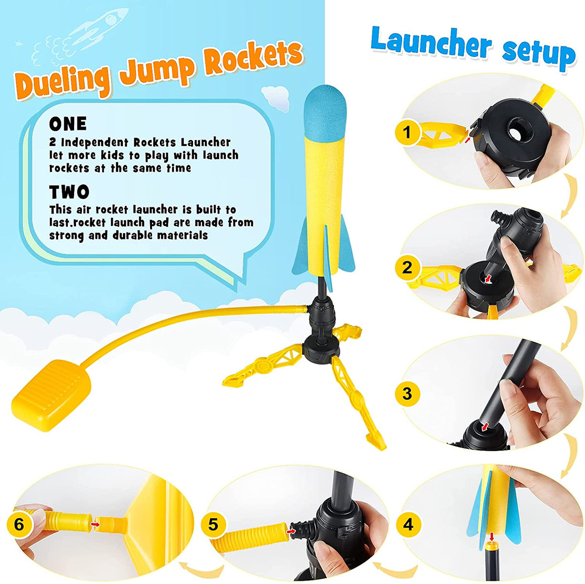 Terra Toy Rocket Launcher, 2 Launchers & 8 Foam Rockets, Outdoor Toy X75370