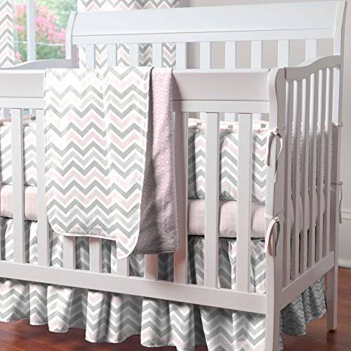 Pink and Gray Chevron Mini Crib Bumper Y8607