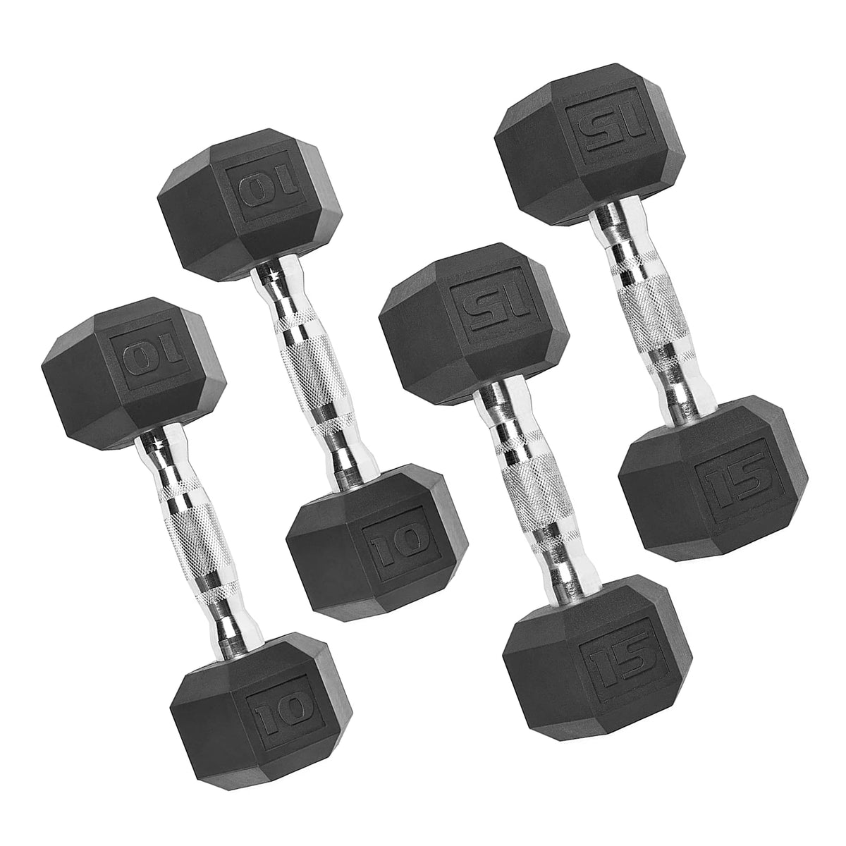 150 lb Coated Rubber Hex Dumbbell Weight Set with Rack N86753