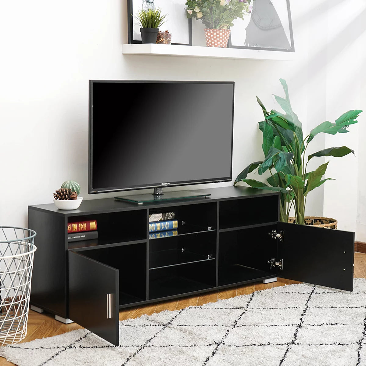 LED TV Stand with 2 Doors and Glass Shelf N5479