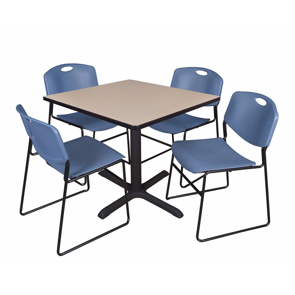 Beige Square Breakroom Table with 4 Black Stack Chairs C7165