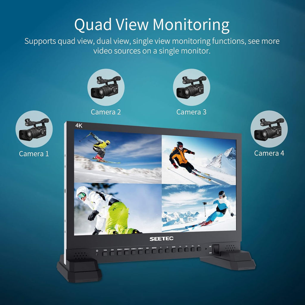 15.6 Inch Broadcast LCD Monitor with IPS UHD 3840x2160 SDI Input and Output 4xHDMI Inputs Quad Split Display T1874