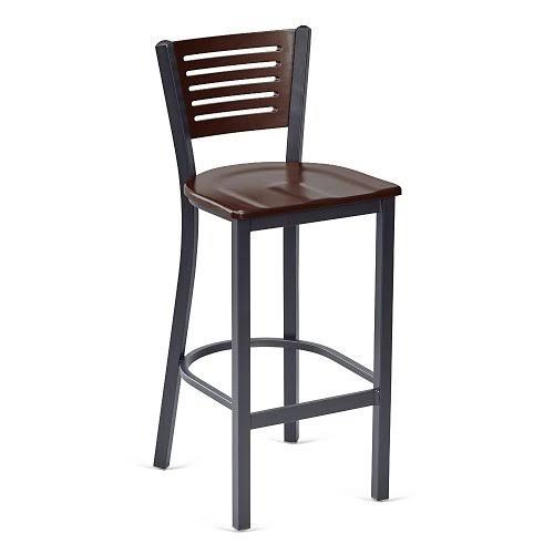 Dark Mahogany Wood and Black Metal Frame Barstool F19136