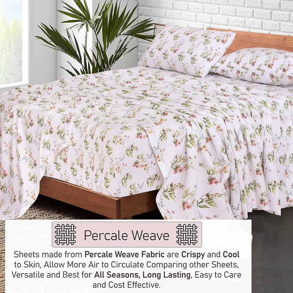 Split King 100% Cotton Percale 5-Piece Deep Pocket Sheet Set U215