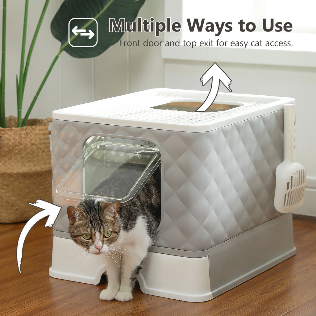 Enclosed Cat Litter Box with Lid Drawer Type Gray D15651