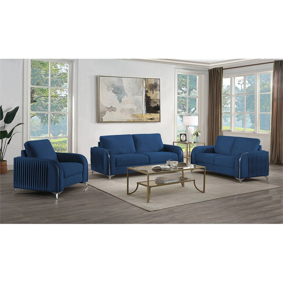 Blue Velvet Upholstered Loveseat F6368
