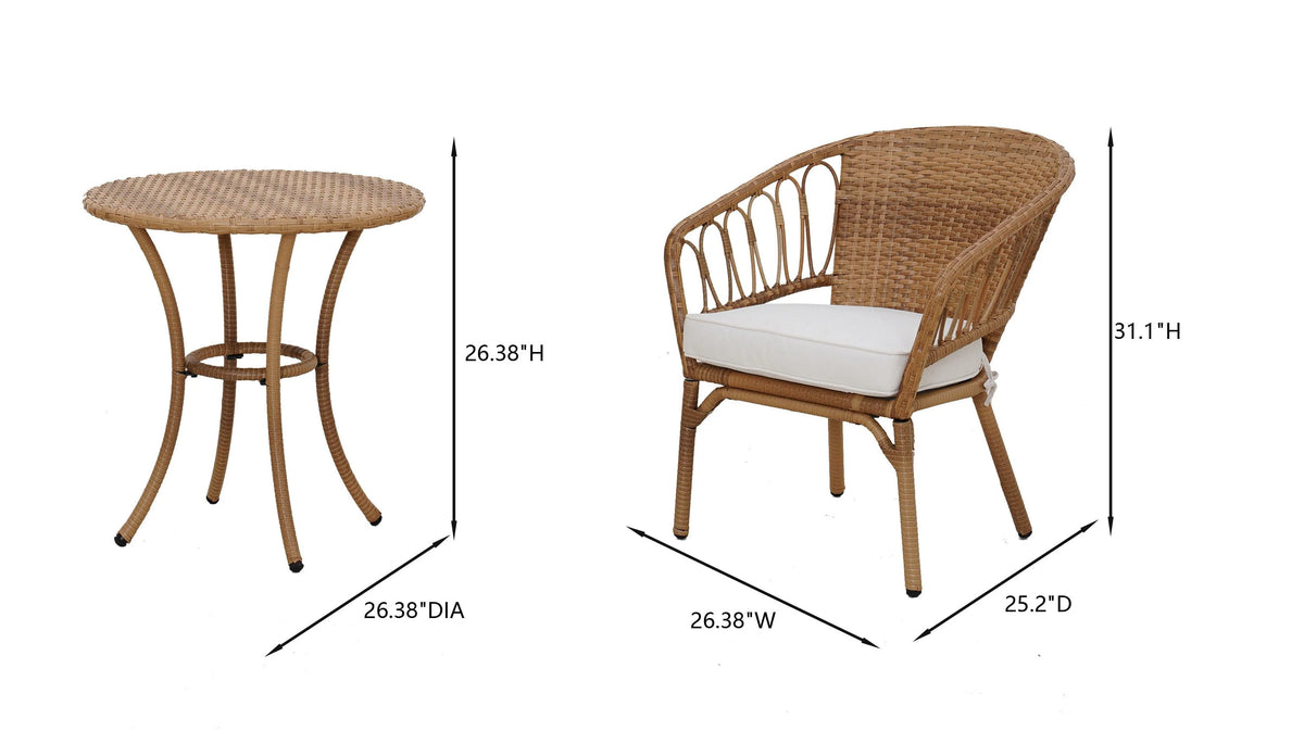 3-Piece Beige Outdoor Wicker Bistro Set P8823