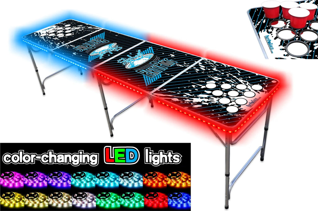 8-Foot Beer Pong Table with Cup Holes, LED Lights, Dry Erase Surface A76176