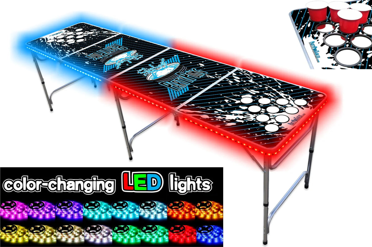 8-Foot Beer Pong Table with Cup Holes, LED Lights, Dry Erase Surface A76176