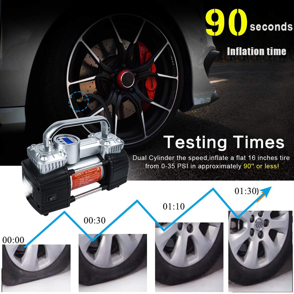 150Psi 12V Dual Cylinders Air Compressor Pump with Tire Repair Kit W420600