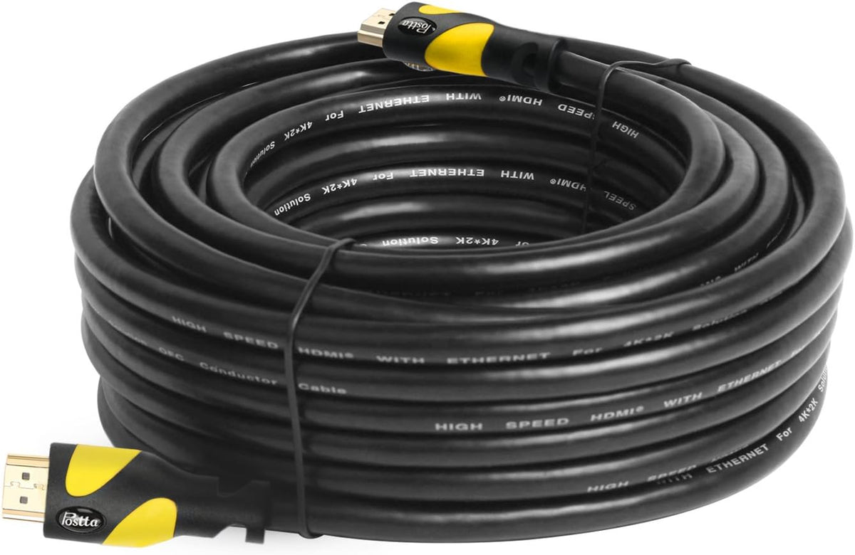 HDMI Cable 100 Feet Yellow HDMI 2.0V with Built-in Signal Booster 1 Pack K413746