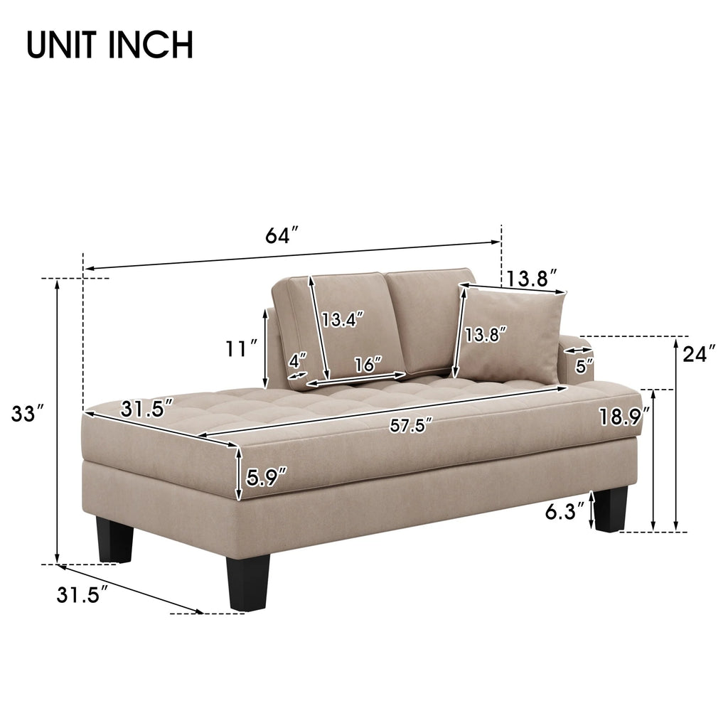 Grey Deep Tufted Upholstered Chaise Lounge with Toss Pillow U48727