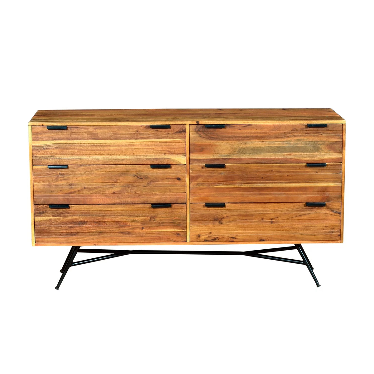58 Inch Acacia Wood Sideboard with 6 Drawers and Iron Base C17596