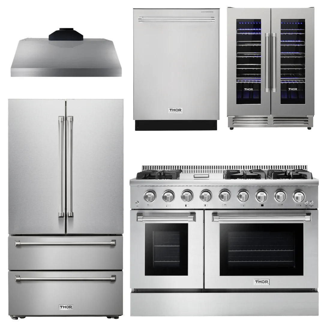 48 In. Natural Gas Range, Range Hood, Refrigerator, Dishwasher, Wine Cooler E2948