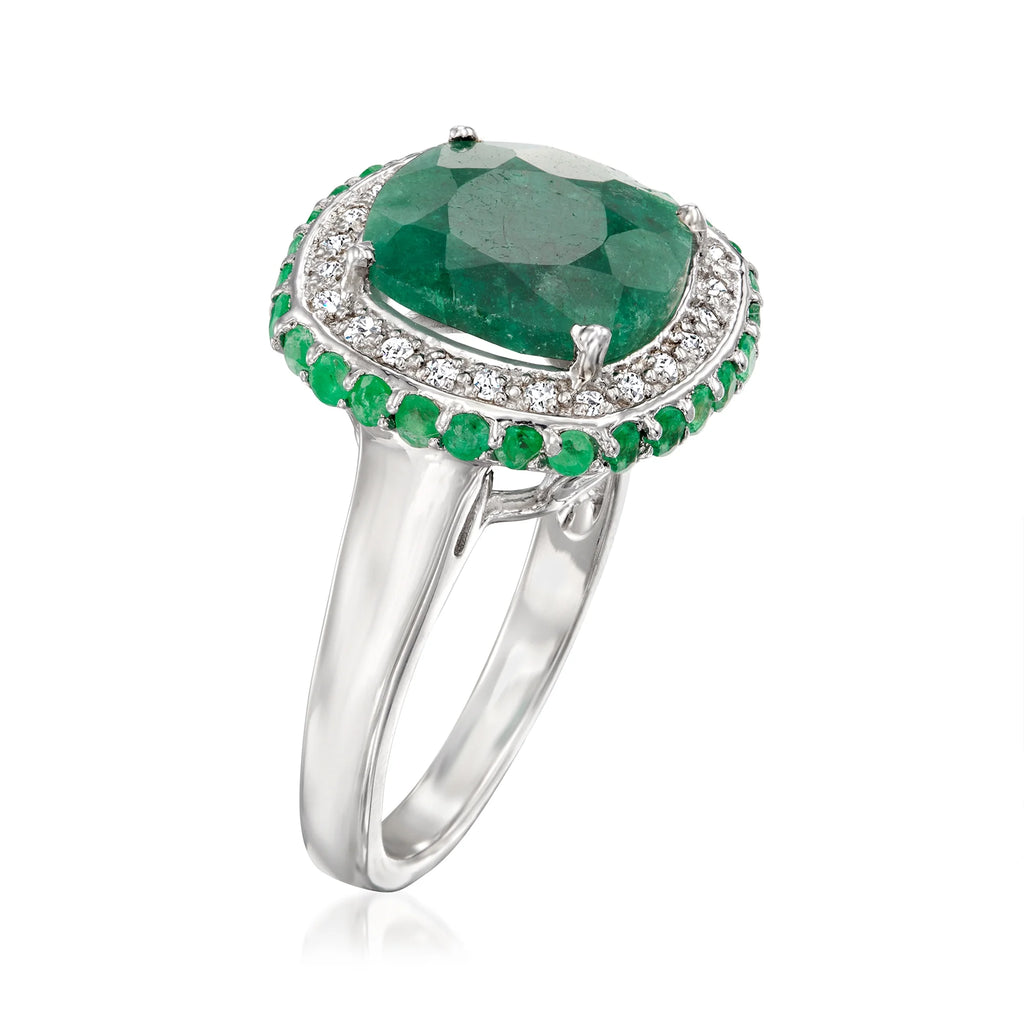 Emerald and White Topaz Ring in Sterling Silver G3555