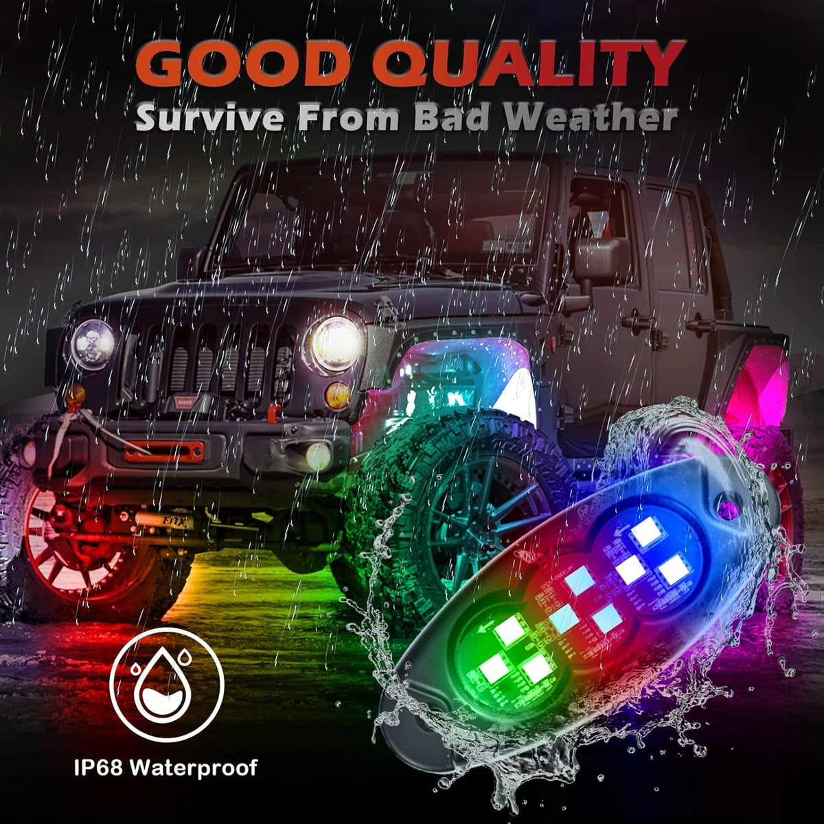 10 Pods RGB Rock Lights for Trucks, Multicolor Chasing Neon Underglow Lights Kits with APP/Remote Control & Music Mode, Waterproof IP68 Pack of 2 V566836