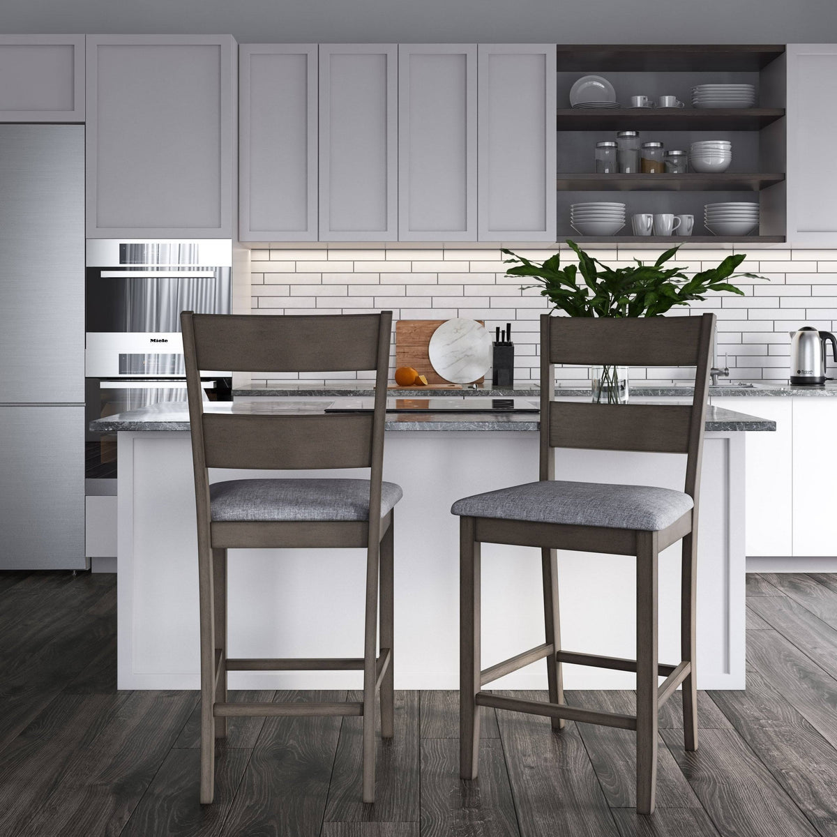 Washed Gray Counter Height Dining Chair Set of 2 Y30494