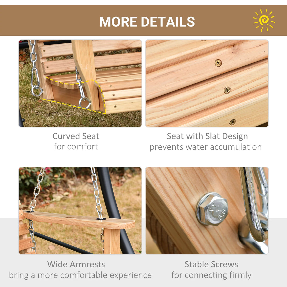 3-Seater Wooden Porch Swing with Folding Coffee Table X75779