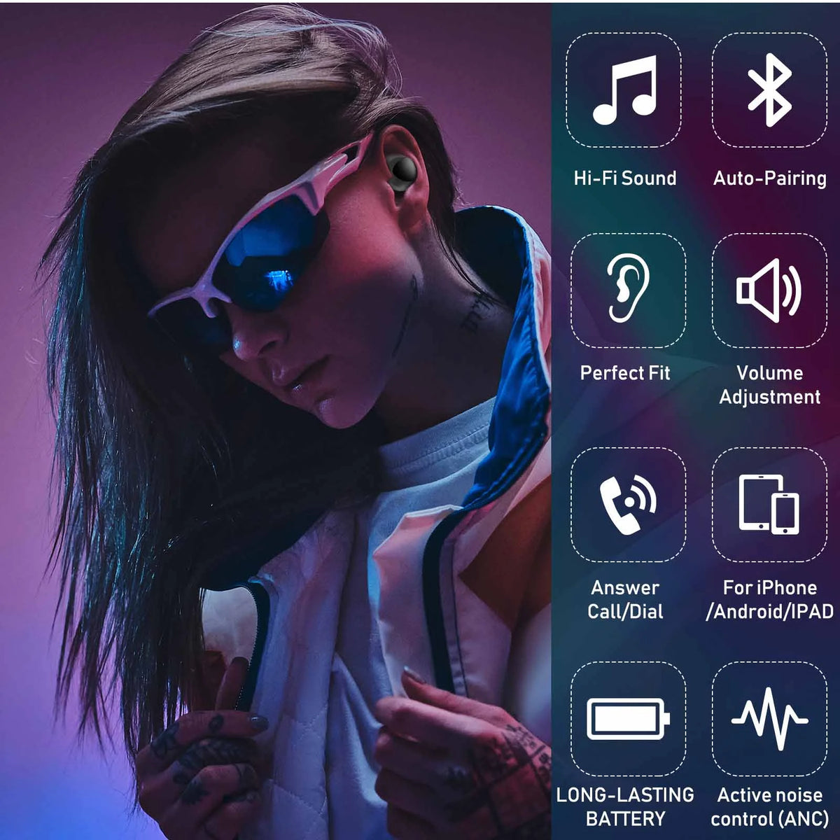 Black True Bluetooth Wireless Earbuds with Active Noise Cancelling S892138
