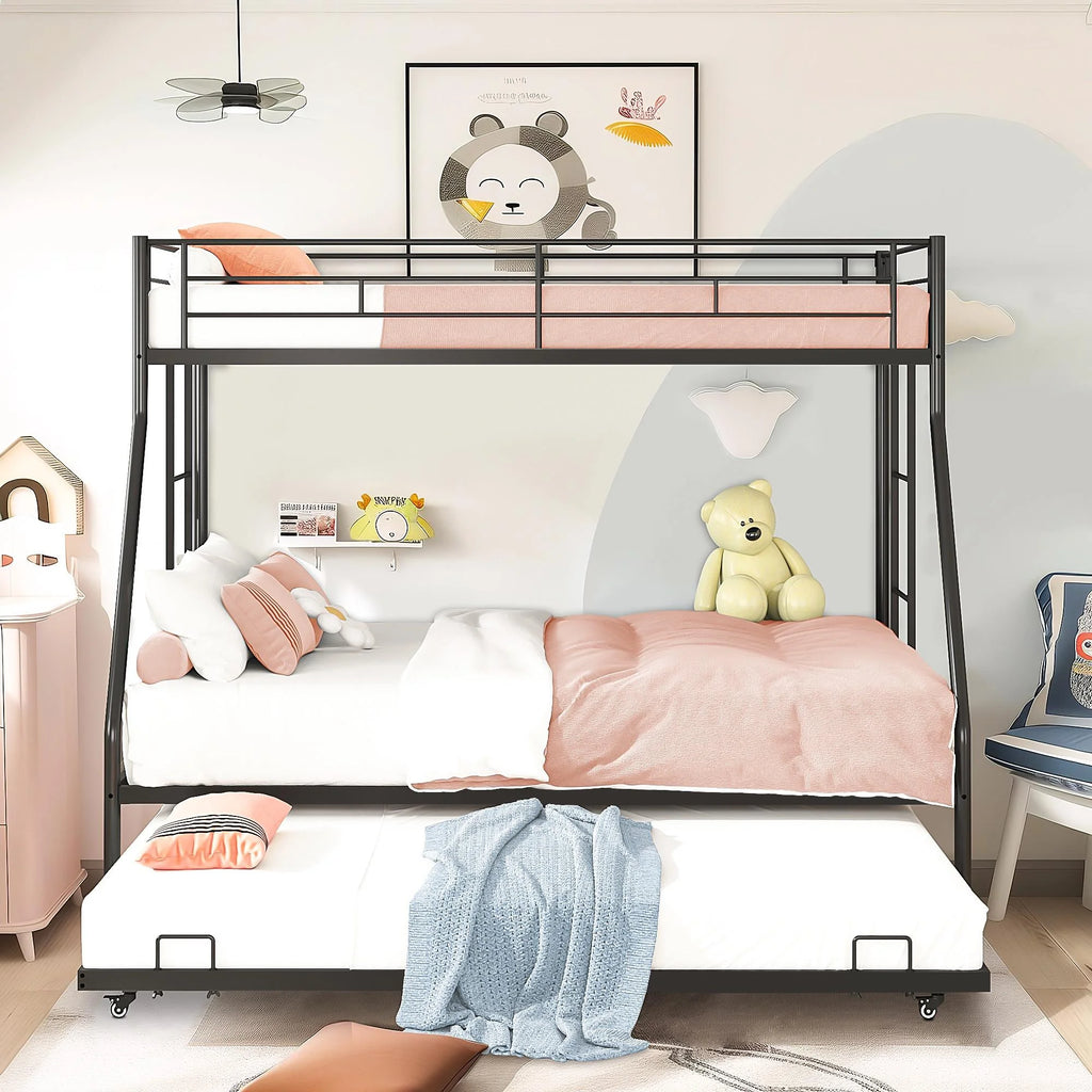 Black Metal Twin Over Twin Bunk Bed with Trundle F68713