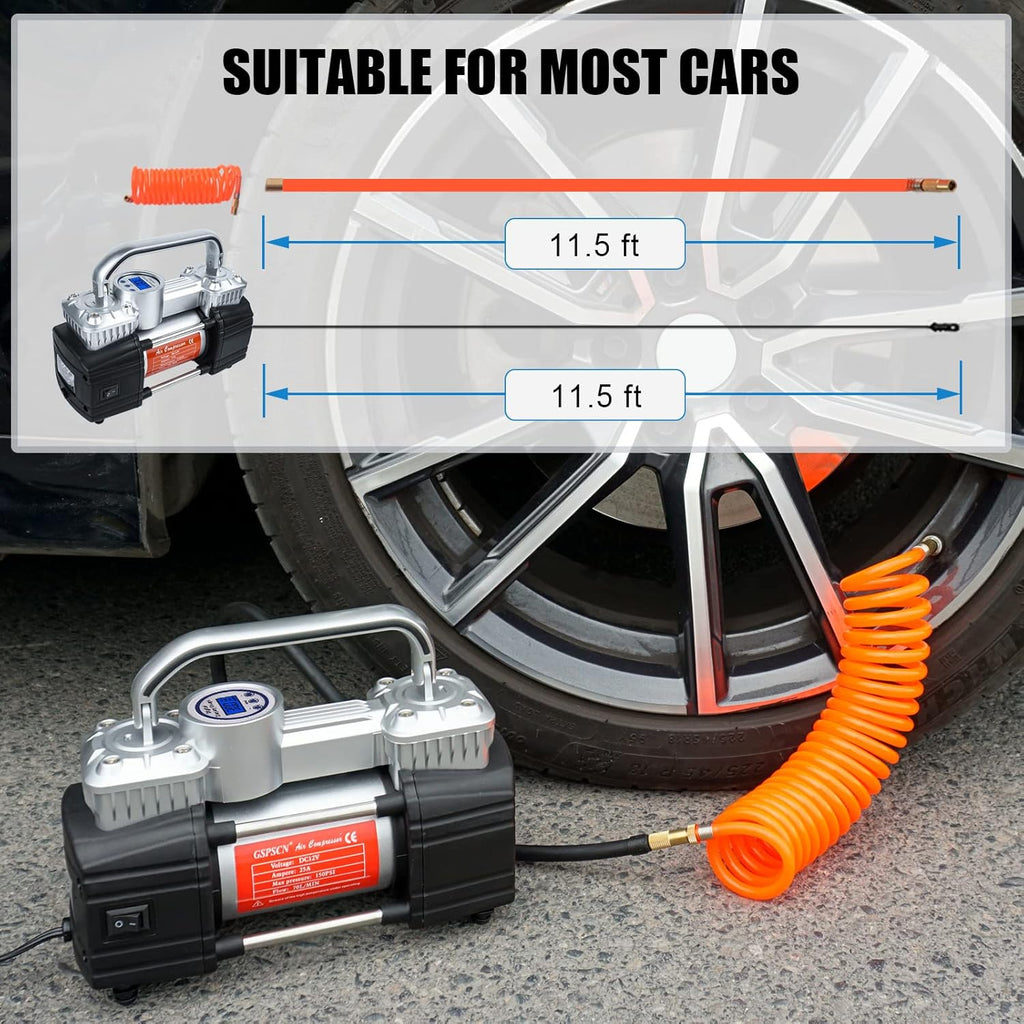 150Psi 12V Dual Cylinders Air Compressor Pump with Tire Repair Kit W420600