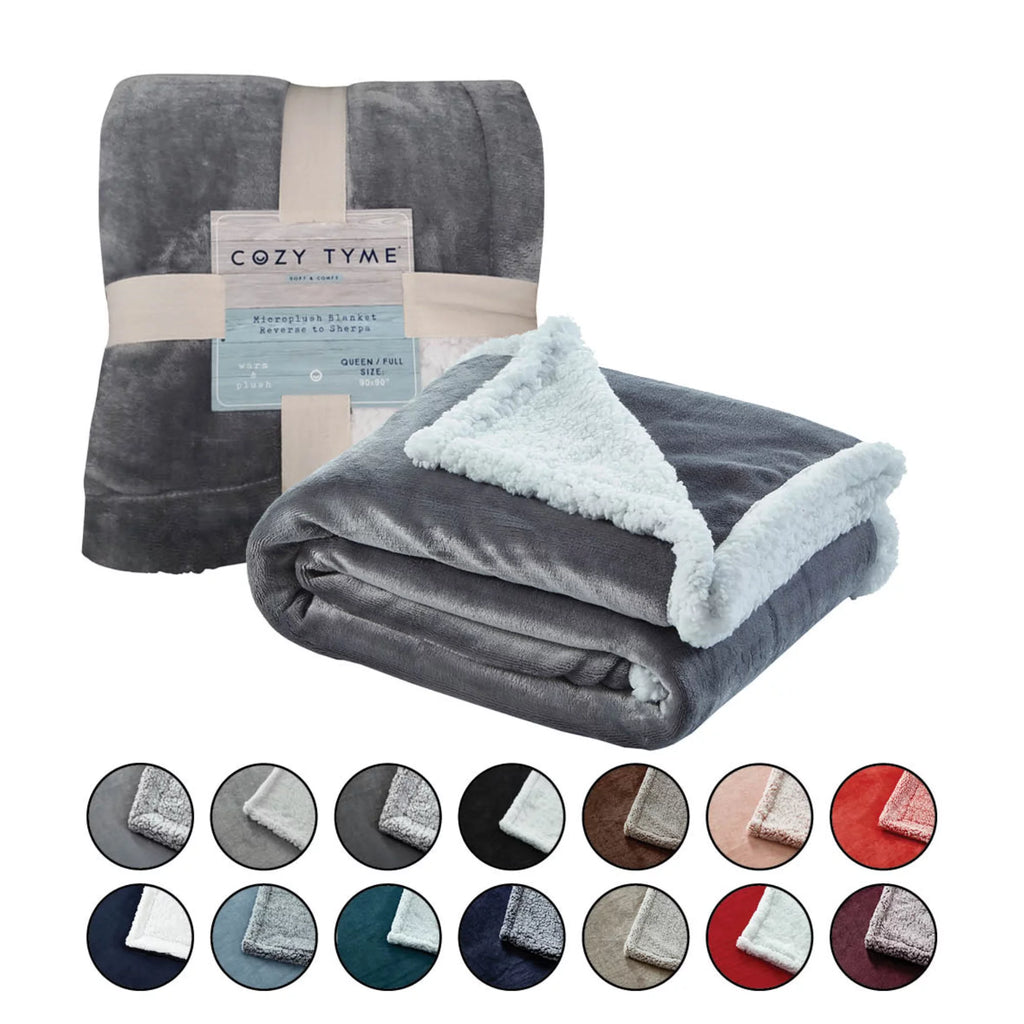 Flannel Reversible Sherpa Throw Blanket 90"x 90" Dark Grey N7963