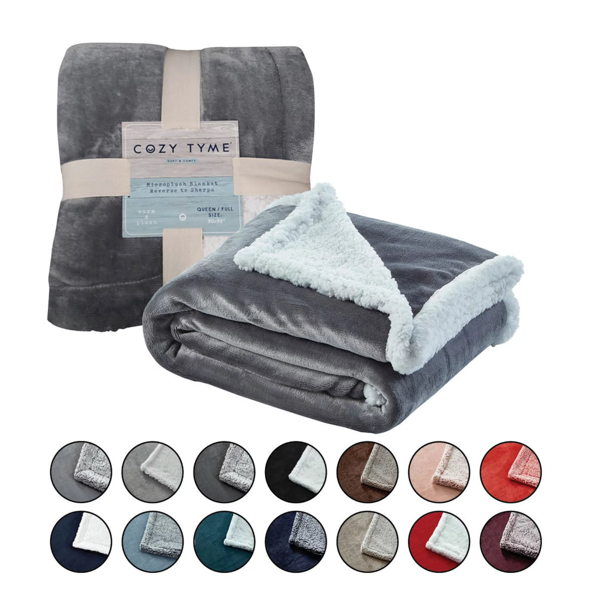 Flannel Reversible Sherpa Throw Blanket 90"x 90" Dark Grey N7963