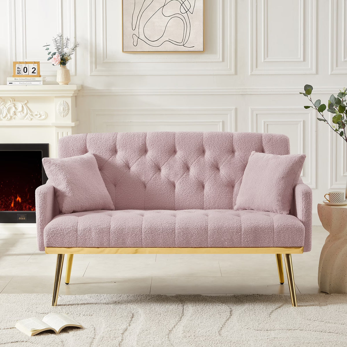 PINK TEDDY FABRIC 2 SEATER SOFA W7008