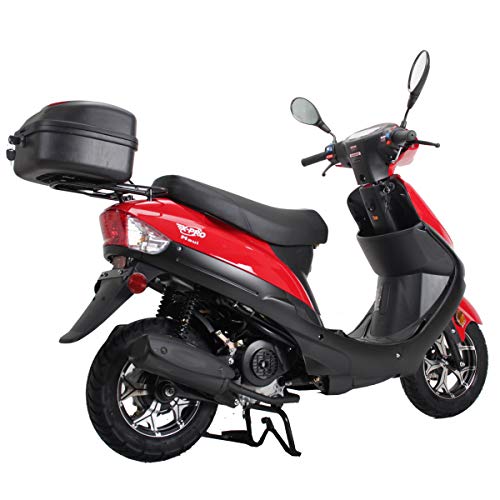 50 Gas Moped with 10" Aluminum Wheels, Rear Trunk, Electric/Kick Start, Black P288812