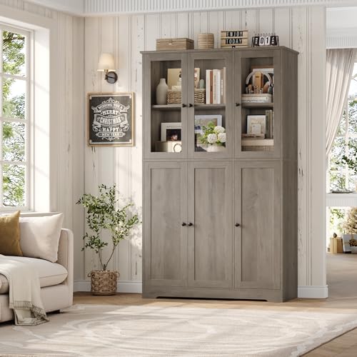 Grey 69" Tall Bookshelf with Storage Cabinet L4913