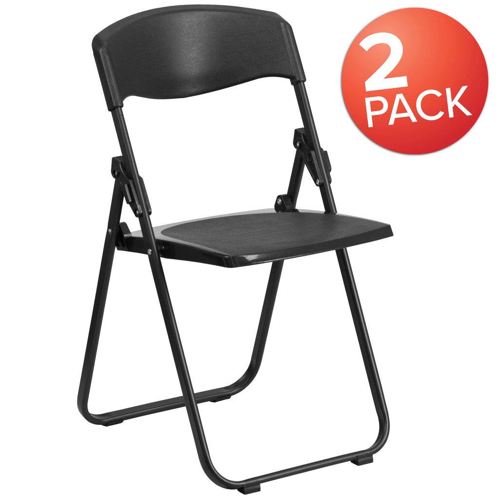 2 Pack Heavy Duty Black Plastic Folding Chair S624091