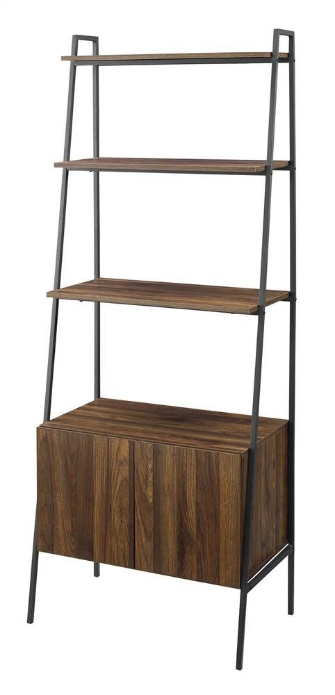 Dark Walnut Industrial Wood Ladder Bookcase C754
