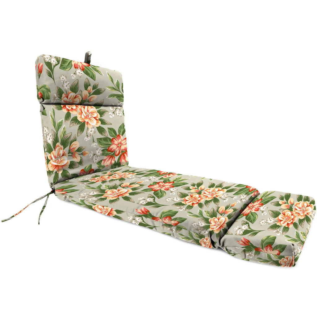 Grey Floral Rectangular Outdoor Chaise Lounge Cushion with Ties K580
