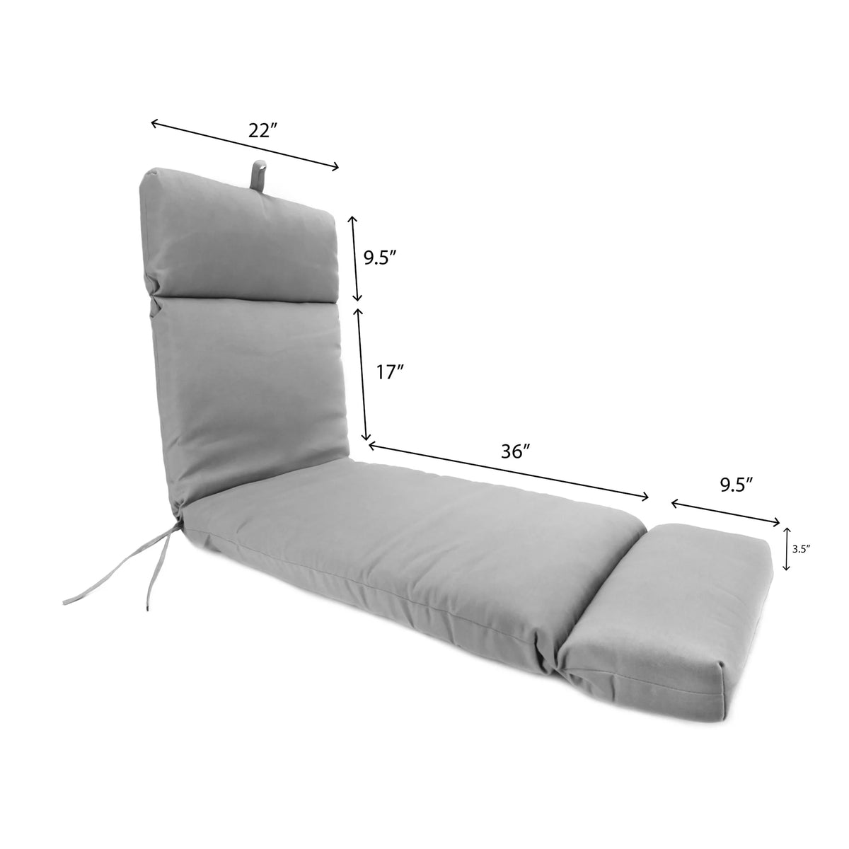 Grey Floral Rectangular Outdoor Chaise Lounge Cushion with Ties K580