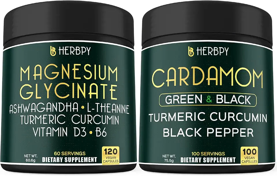 6in1 Magnesium Glycinate Ashwagandha & 4in1 Cardamom Capsules J994