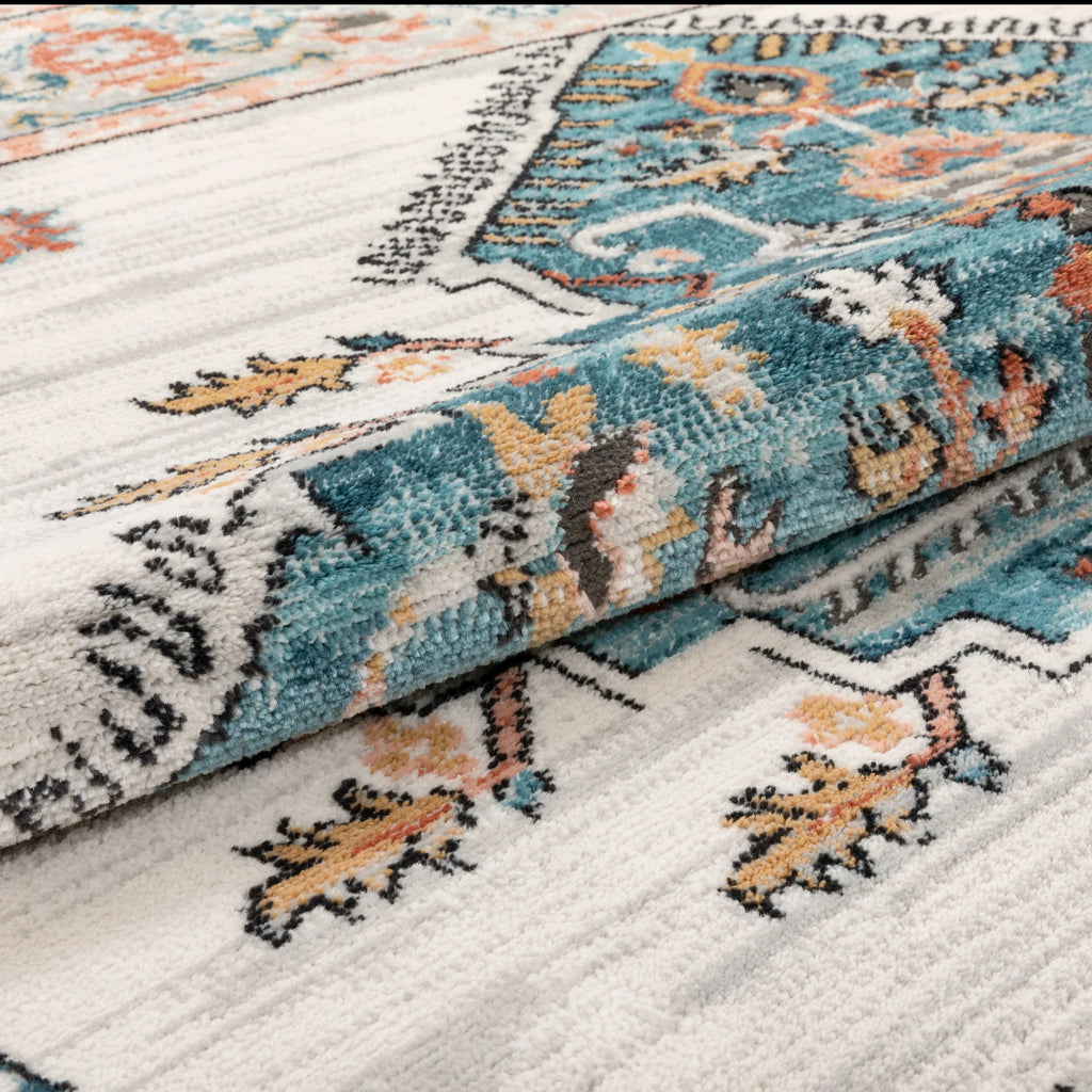 Blue Ivory Vintage Oriental Medallion Area Rug O564236