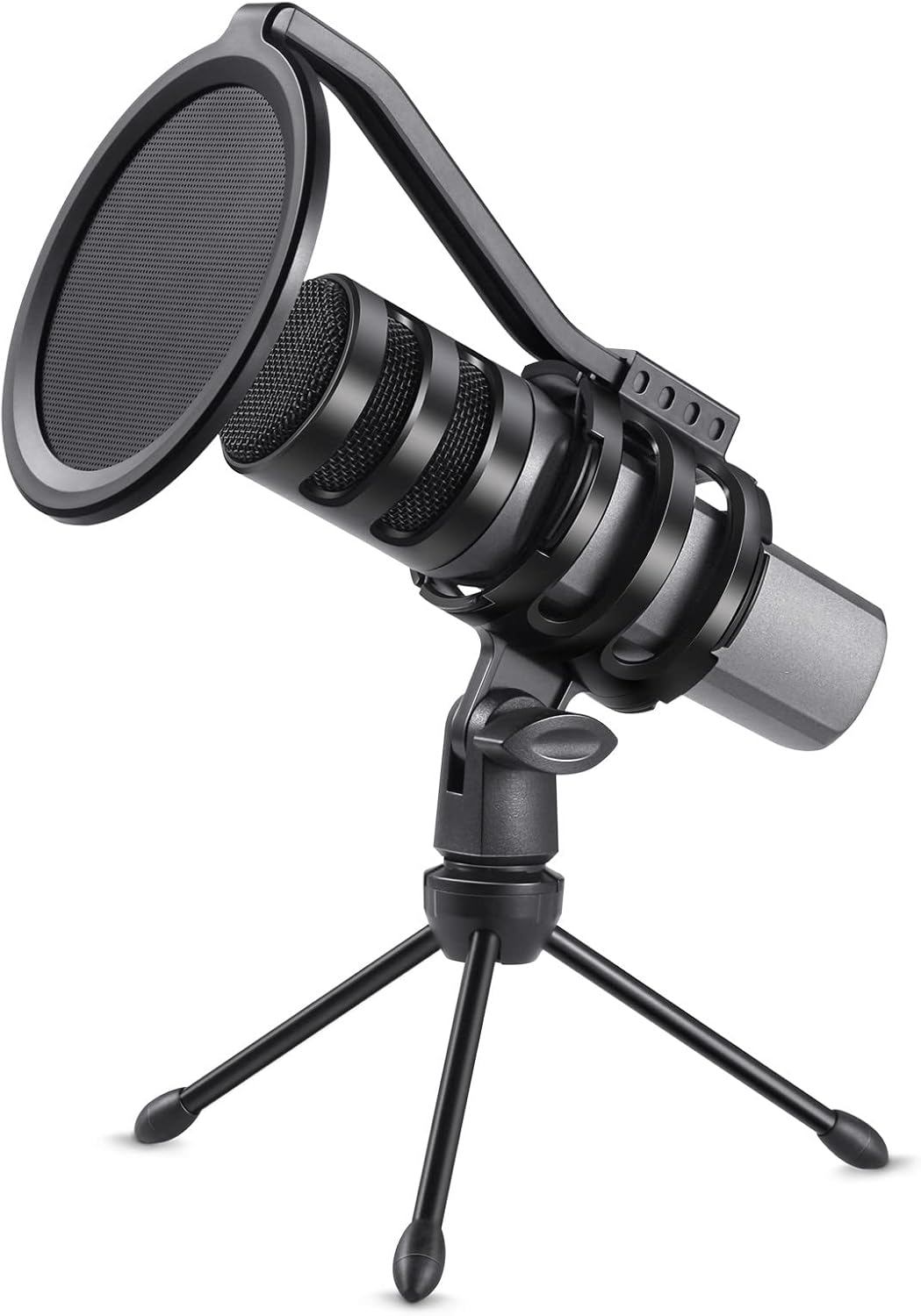 USB Metal Condenser Microphone with Tripod Stand, Shock Mount and Pop Filter, Black Pack of 2 E814