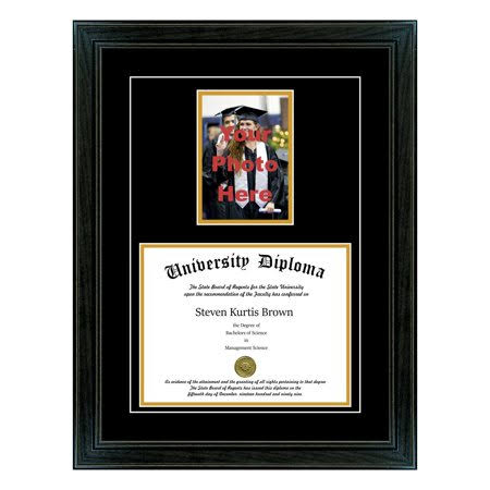 Black Diploma Frame with 5x7 Photo and Double Matting W8583
