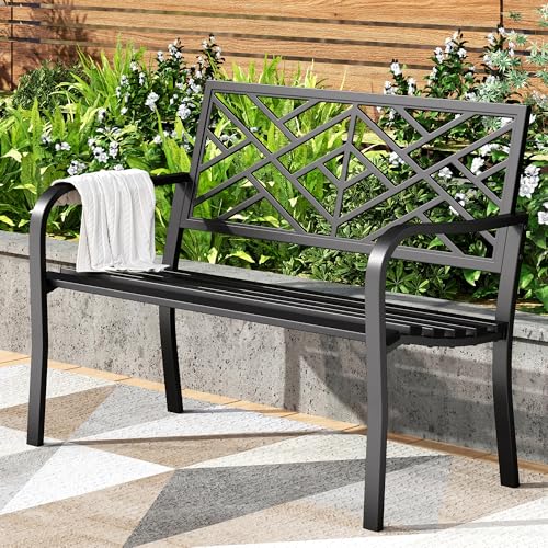 43 Inch Cast Iron Steel Frame Outdoor Garden Bench H641877