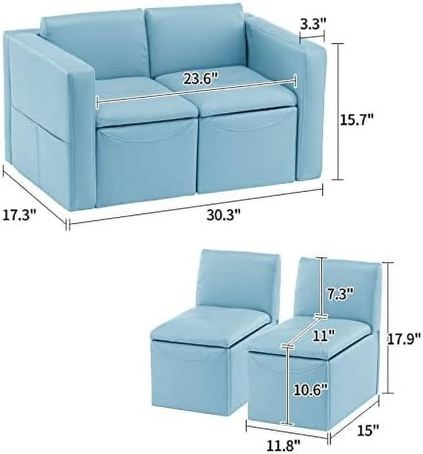 Kids 2-in-1 Double Set Sofa Convert to Table & 2 Chairs Leather Surface J5093