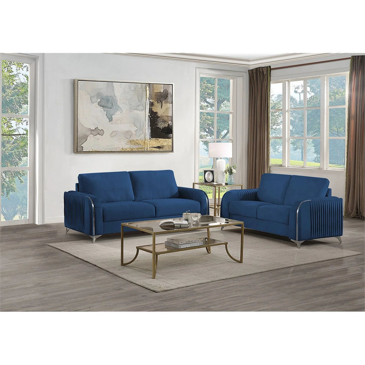 Blue Velvet Upholstered Loveseat F6368