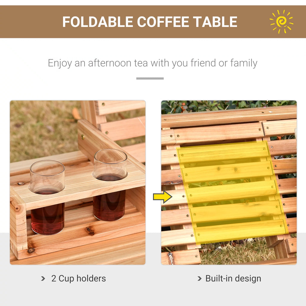 3-Seater Wooden Porch Swing with Folding Coffee Table X75779