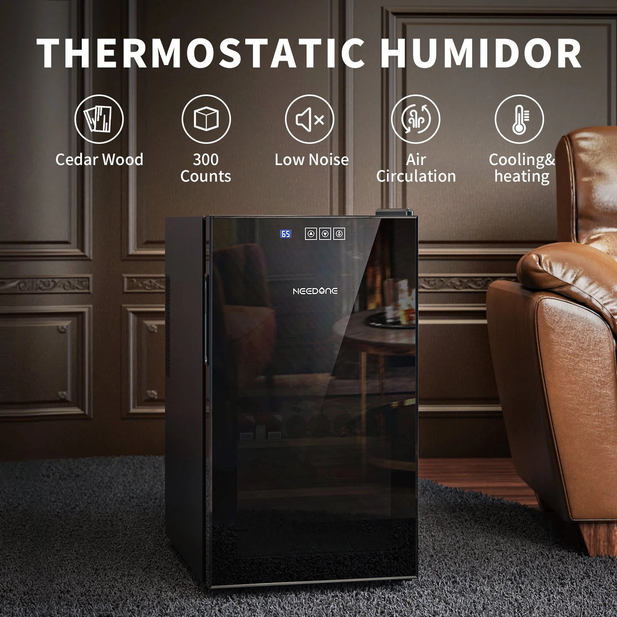 48L Electric Cigar Humidor with Cedar Shelves & Hygrometer G6241