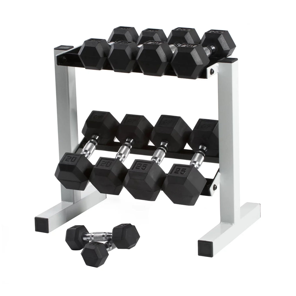 150 lb Coated Rubber Hex Dumbbell Weight Set with Rack N86753