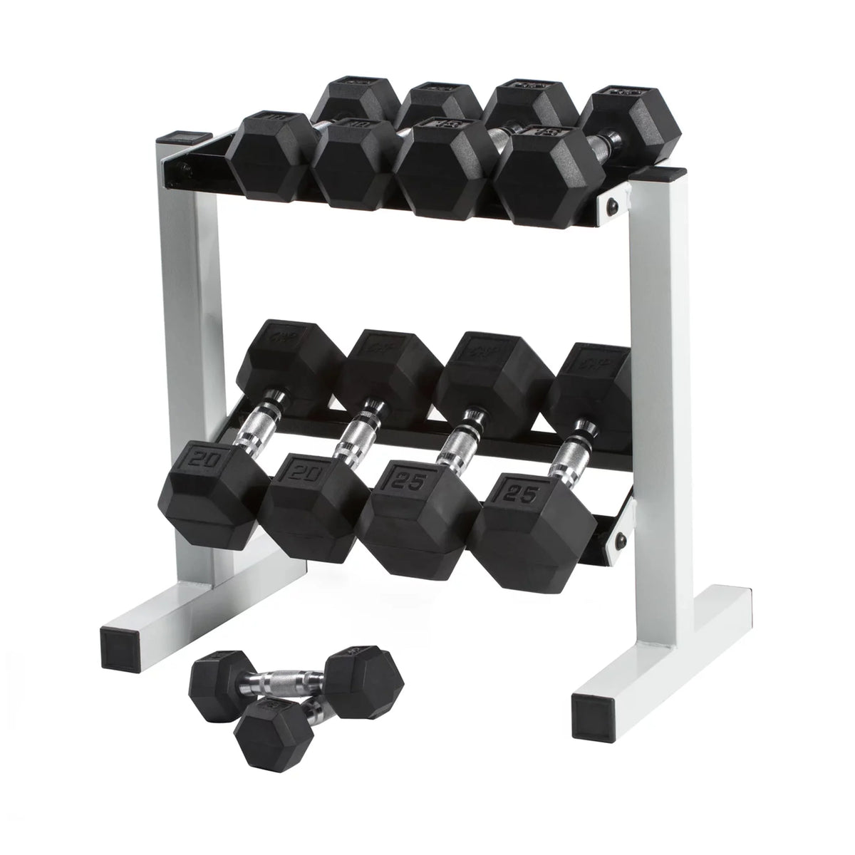 150 lb Coated Rubber Hex Dumbbell Weight Set with Rack N86753