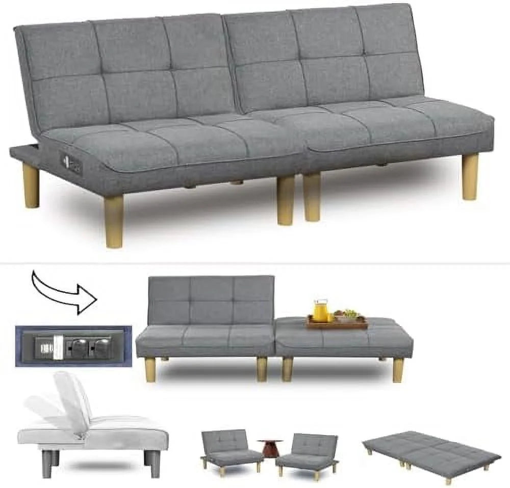 Convertible 2 Seater Futon Sofa with USB Port Y53276
