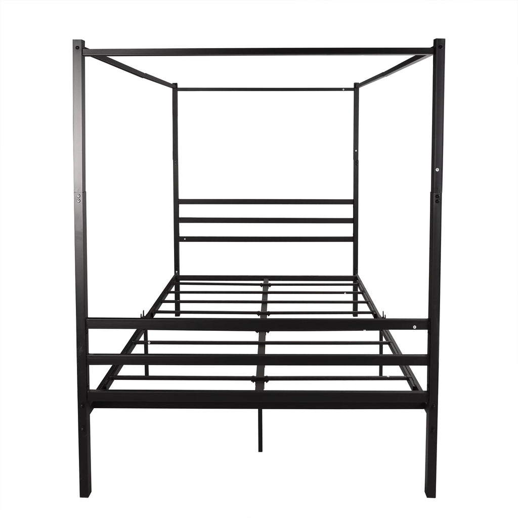 Black Queen Size Metal Canopy Bed with Headboard K47352