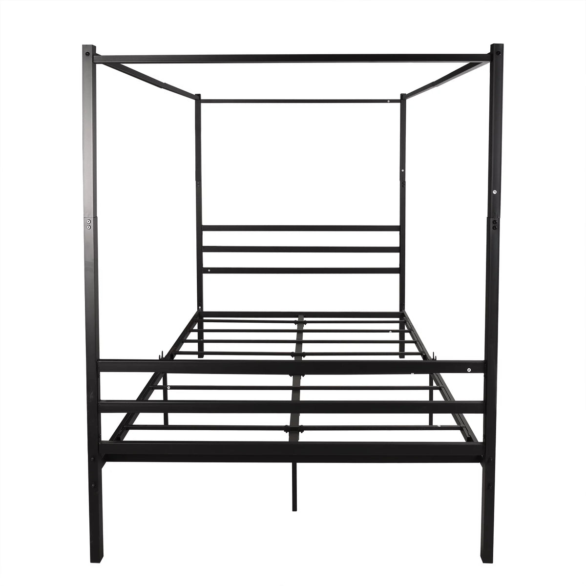 Black Queen Size Metal Canopy Bed with Headboard K47352