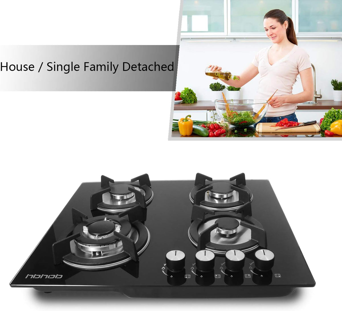 4 Burners Gas Cooktop Tempered Glass Built in Gas Stove T79460