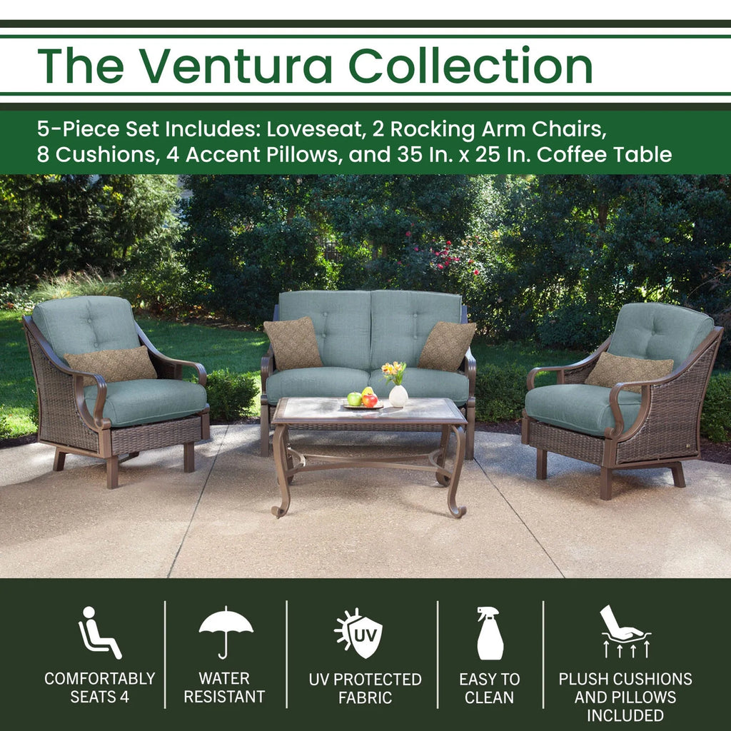 Ocean Blue Wicker and Steel Outdoor Conversation Set K585972